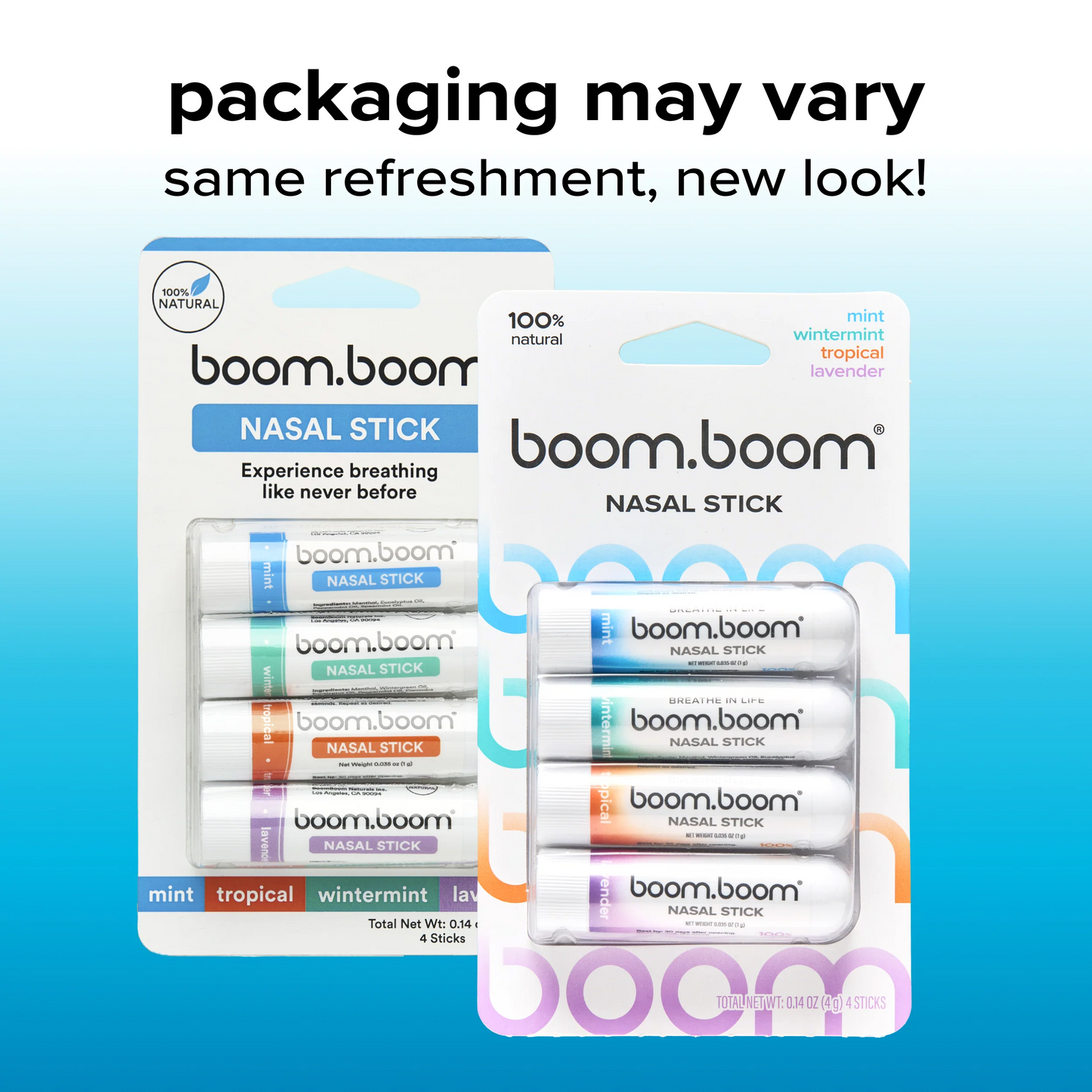 BoomBoom Nasal Stick (4 Pack) | Vapor Flow Technology | Premium Essential Oils + Menthol Inhaler