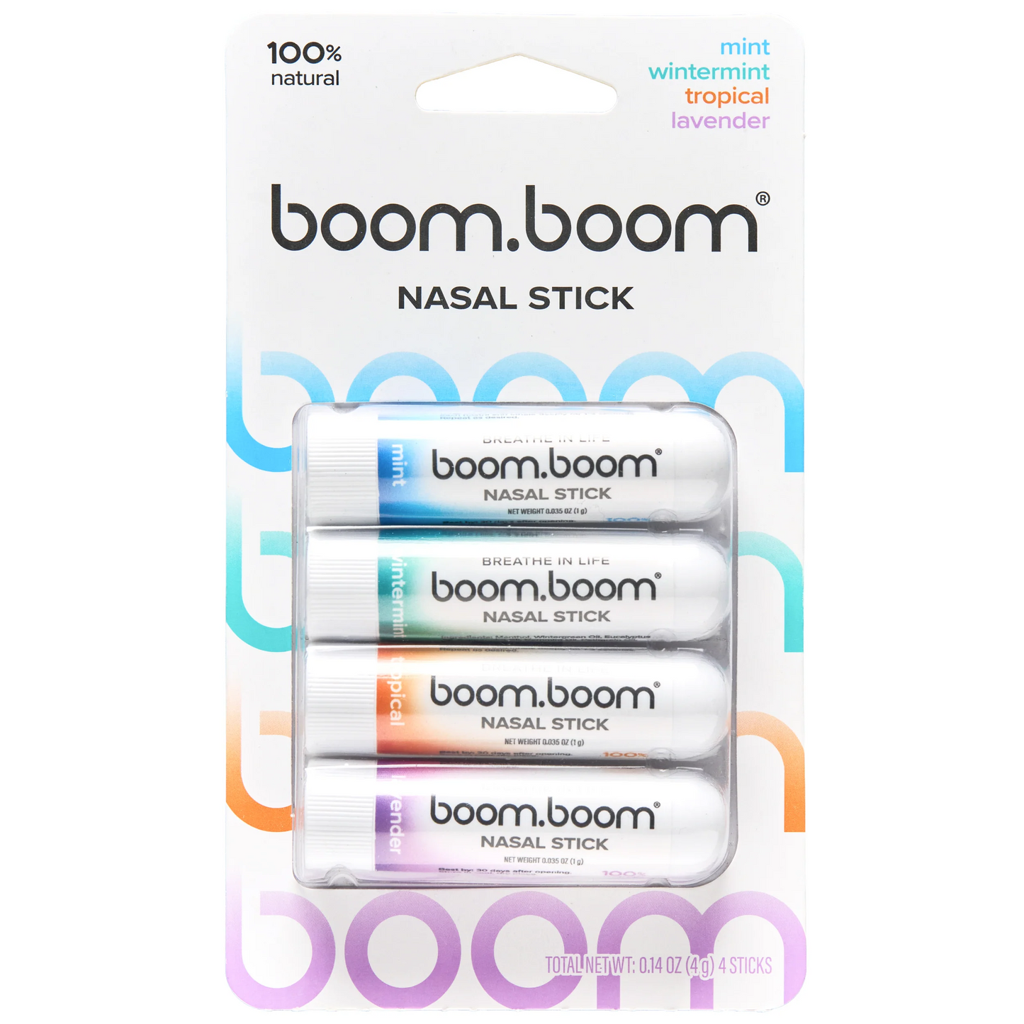 BoomBoom Nasal Stick (4 Pack) | Vapor Flow Technology | Premium Essential Oils + Menthol Inhaler