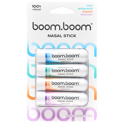 BoomBoom Nasal Stick (4 Pack) | Vapor Flow Technology | Premium Essential Oils + Menthol Inhaler